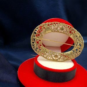 Filigree Frame Ornate Gold-Tone Brooch!